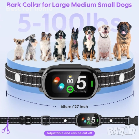 Anti-Bark Collar Large Medium Small Dogs, Training Collar for Dogs 5-100lbs, 5 Levels of Sensitivity, снимка 3 - За кучета - 53276014