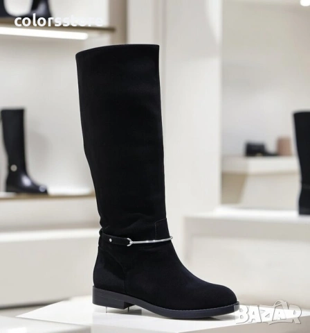 Равни ботуши - черен велур - DTL5 