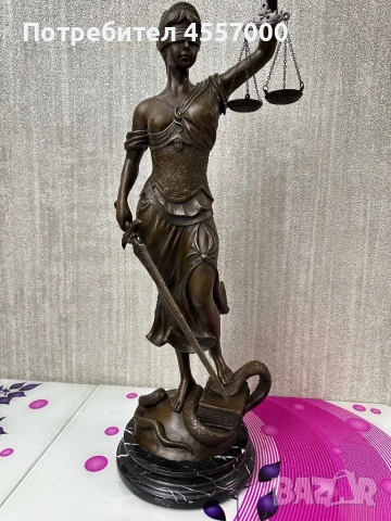 Голяма бронзова скулптура „Темида“ – ГРАНД модел 59 см, около 7 кг, подпис Mayer