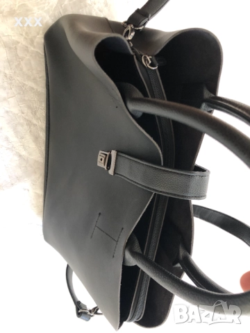 Черна кожена чанта, снимка 6 - Чанти - 51800188