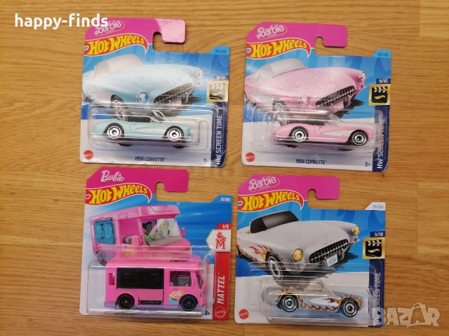 Hot Wheels Barbie + HW Screen Time – 4 бр.