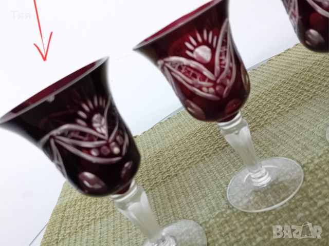 Червен кристал ваза и чаши, снимка 7 - Чаши - 45504067