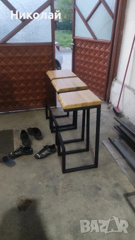 дизайнерски бар столове масив и желязо , снимка 5 - Столове - 53556143