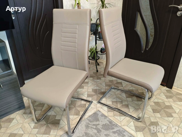 БЕЖОВ ТРАПЕЗЕН СТОЛ ЗЕН ЕКО КОЖА 43/60/98 СМ, снимка 2 - Столове - 53937083