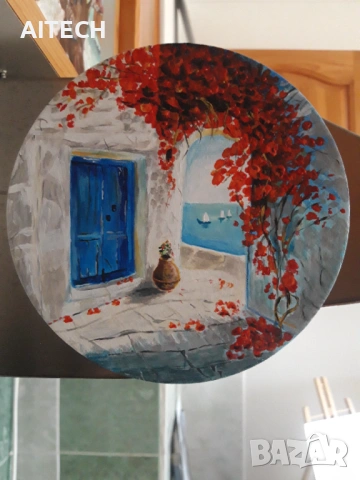 Ръчно рисувана картина магнит – миниатюра върху обла основа, 15 см, снимка 3 - Картини - 53452440