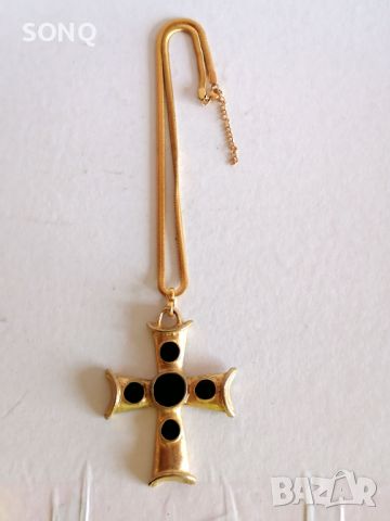 Прекрасен Голям Позлатен Кръст Със Камъни, снимка 1 - Антикварни и старинни предмети - 46097775