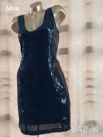 XL Черна къса  рокля с черни пайети , снимка 4 - Рокли - 45716692