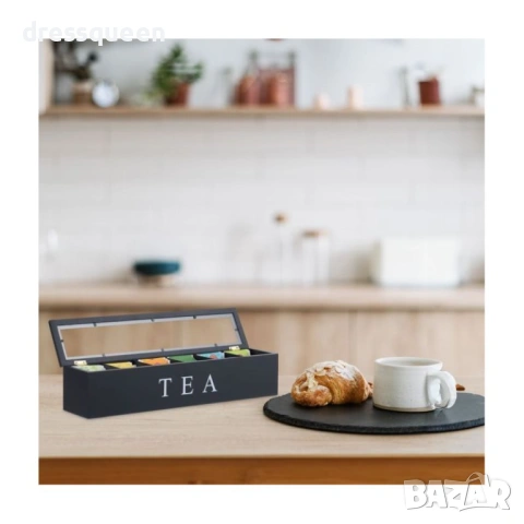 4662 Луксозна дървена кутия за чай с 6 отделения и прозрачен капак – Черен мат, снимка 7 - Други стоки за дома - 53902923