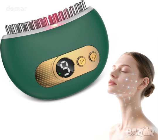 Електрически масажор за лице за лимфен дренаж, 3 нива, 9 режима, зелен