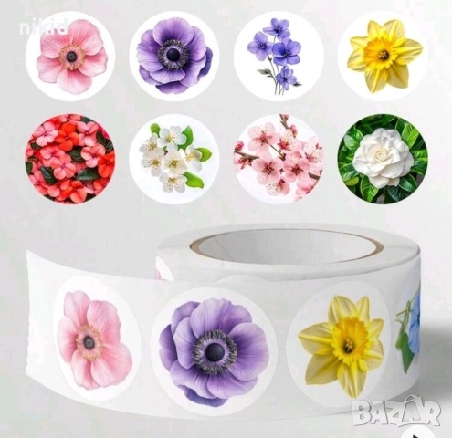 100 бр цветя цвете цветчета малки самозалепващи лепенки стикери за ръчна изработка за подарък, снимка 3 - Други - 52069951