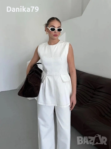 Дамски бял летен костюм, снимка 3 - Костюми - 53935625
