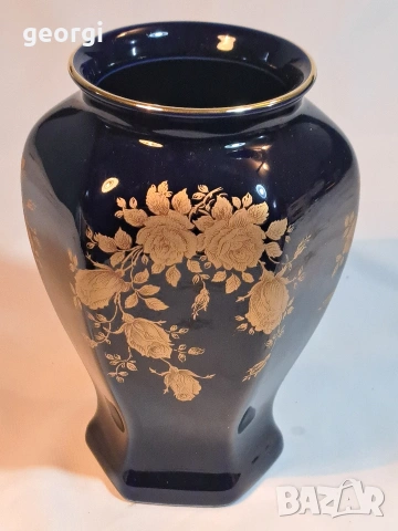 немска порцеланова ваза Bareuther кобалт с позлата М1