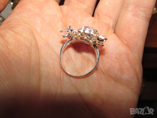 925 сребърен пръстен с рубин, размер 7x5мм, общо тегло 7.2гр., снимка 6 - Пръстени - 46409781