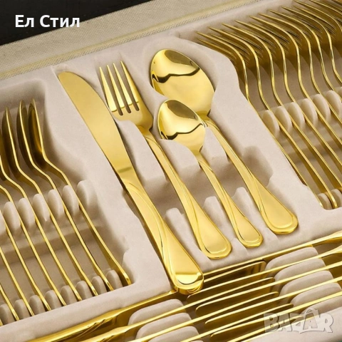 Луксозен комплект прибори Cheffinger – 72 части със сребърно/златно покритие и куфар за съхранение, снимка 5 - Прибори за хранене, готвене и сервиране - 53567352