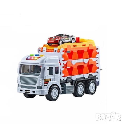 Автовоз с катапулт, писта и кола, снимка 2 - Коли, камиони, мотори, писти - 51851325