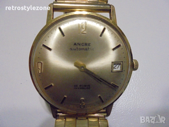 № 8374 Стар часовник ANCRE – Automatic, позлатен, 25 Rubis Incabloc  , снимка 7 - Антикварни и старинни предмети - 52458035