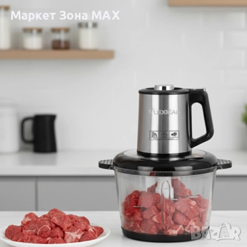 Електрически чопър Lexical LCH-1970 с неръждаем корпус и стъклена купа, снимка 4 - Чопъри и пасатори - 52884388