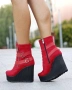 Боти на платформа - червен велур, снимка 2
