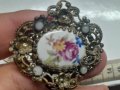 Брошка в стил Арт Деко, порцелан, филигран, гранулация, цветя

, снимка 3