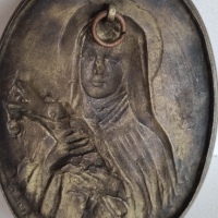 Старинна френска бронзова плоча Св.Тереза от Лизио, снимка 4 - Антикварни и старинни предмети - 45012577
