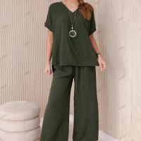 Дамски комплект с колие блуза + панталон, 4цвята , снимка 11 - Комплекти - 45553977