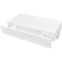 Бял МДФ плаващ стенен рафт с 1 чекмедже за съхранение на книги/DVD(SKU:242188, снимка 1 - Други стоки за дома - 45583631