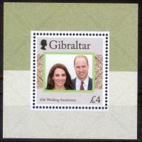 Гибралтар 2021 Блок "Кейт и Уилям -10 г. от сватбата им", чист, снимка 1 - Филателия - 45190920