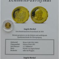 Златна монета "Ангела Меркел" 0.60g 2005, снимка 2 - Нумизматика и бонистика - 45483848
