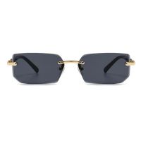 Мъжки черни слънчеви очила без рамки, ретро квадратни слънчеви очила със стилен дизайн, снимка 2 - Слънчеви и диоптрични очила - 45408716