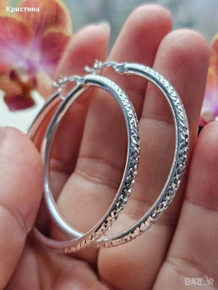 Нови сребърни обеци халки, снимка 1