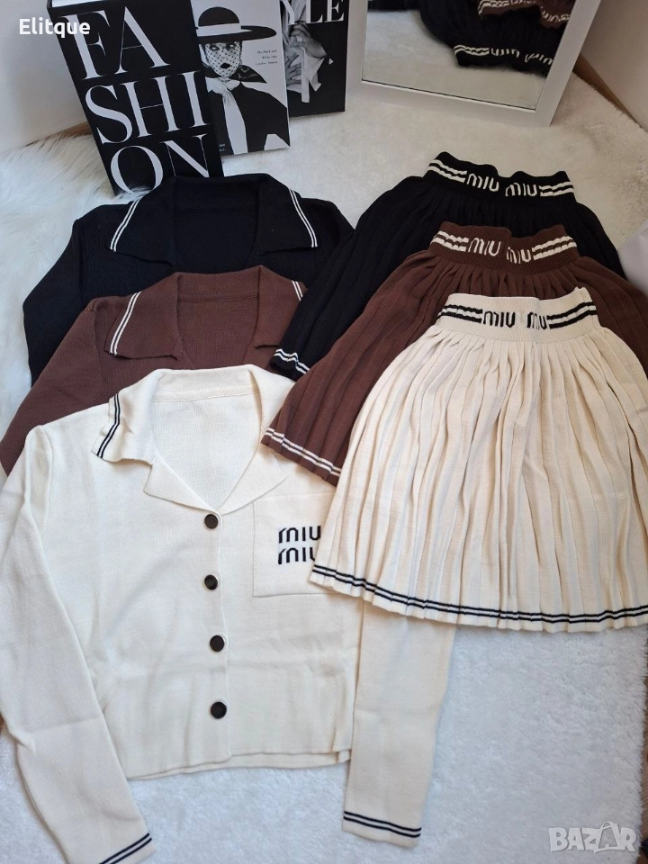 дамски плетени комплекти жилетка и пола miu miu , снимка 1