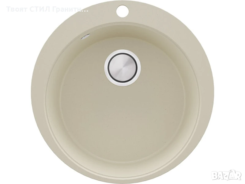 Бежава кръгла кухненска гранитна мивка Пиза 50 Top 530 x 530 мм, снимка 1