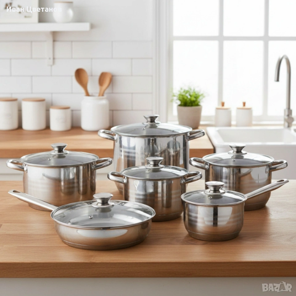 Комплект тенджери от неръждаема стомана – 12 части с капаци BXGG-001, снимка 1