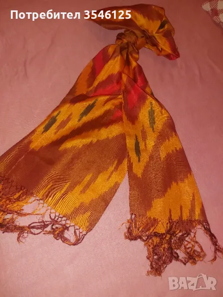 Копринен шал от Узбекистан 43 х 180 см ( без ресните), снимка 1