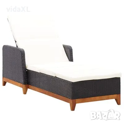 vidaXL Шезлонг, полиратан и акация масив, черен（SKU:46012, снимка 1