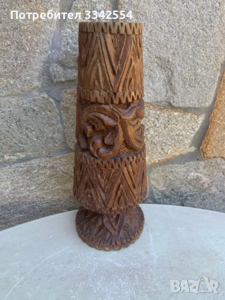 ВАЗА ДЪРВО ДЪЛБОКА И НАСИТЕНА ДЪРВОРЕЗБА ИЗКУСТВО ФИГУРА, снимка 1