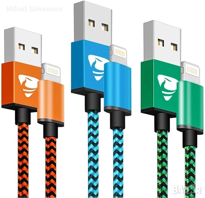 iPhone заряден кабел Aioneus – комплект от 3 броя, 2 м, снимка 1