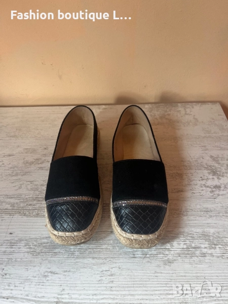 Черни мокасини от велур и кожа с камъчета 39 номер 🖤, снимка 1