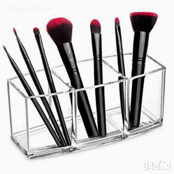 Прозрачен органайзер за съхранение на грим и козметични четки с 3 слота, снимка 1