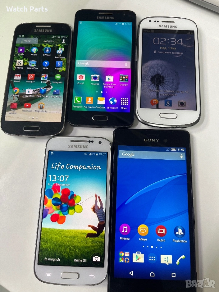 5 телефона Samsung s 4 mini s3 mini A3 и Sony, снимка 1