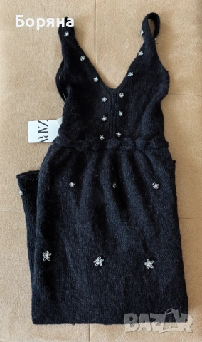 ZARA нова с етикет рокля от алпака с камъни, снимка 5 - Рокли - 53724624