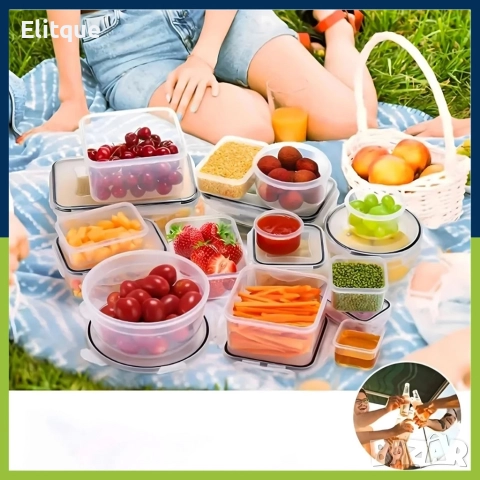 Комплект от 12 кутии за храна за обяд – пластмасови контейнери с капаци, снимка 11 - Други стоки за дома - 52860729