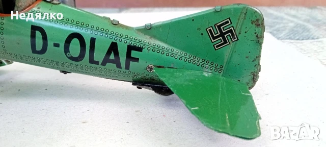 Немска ламаринена играчка,самолет,1930г.,Вермахт,оригинал , снимка 5 - Колекции - 50691479