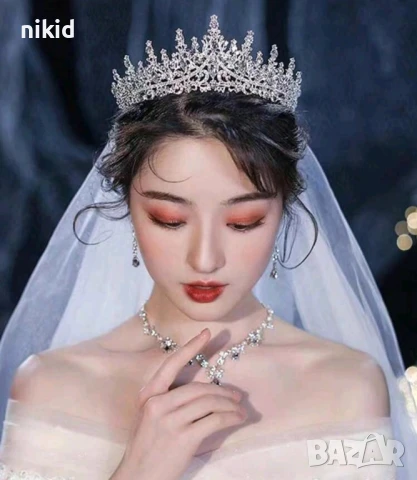 Сребриста златиста розови камъни островърха метална корона диадема тиара с камъни детска дамска , снимка 5 - Аксесоари за коса - 49741835