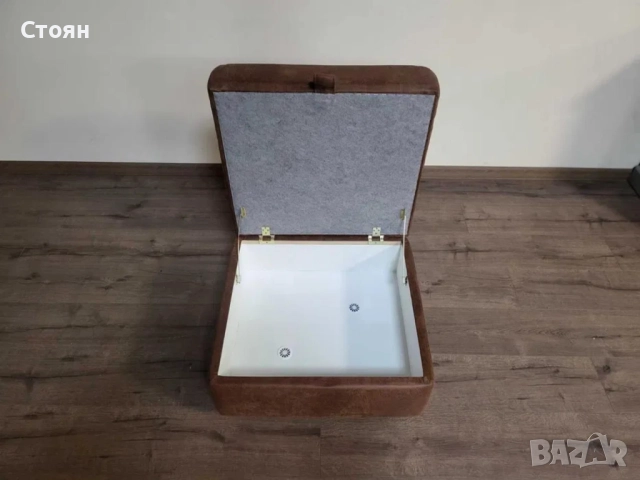 Кафява табуретка от плат с функция ракла, снимка 6 - Дивани и мека мебел - 51956164