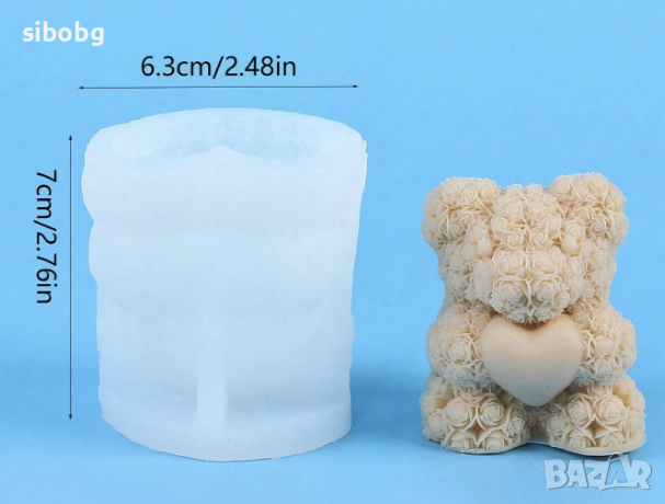 3D силиконов молд форма за свещи, сапуни - мече от рози     3445, снимка 3 - Форми - 45003071