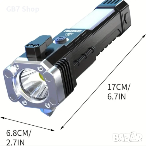 🔦 4 в 1 Многофункционален LED Фенер с USB Зареждане, Power Bank, Автомобилен Сейфти Чук и Нож , снимка 12 - Аксесоари и консумативи - 52741016