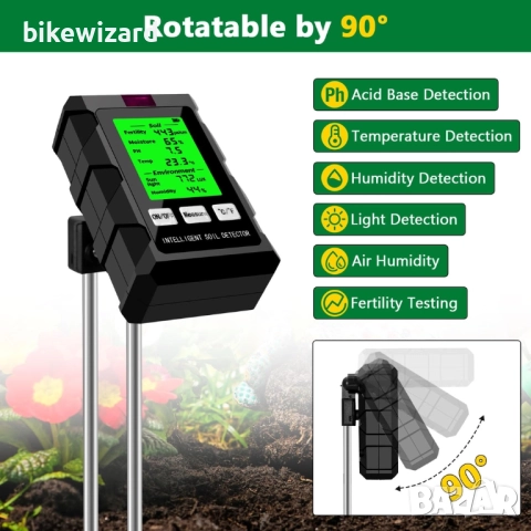 6-в-1 тестер за почва, pH метър, плодородие, температура, светлина, влажност – градина НОВ, снимка 2 - Градинска техника - 52642386