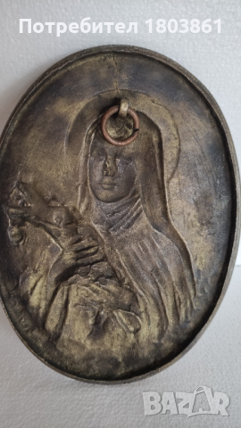 Старинна френска бронзова плоча Св.Тереза от Лизио, снимка 4 - Антикварни и старинни предмети - 45012577