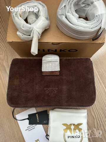 Оригинална велурена чанта Pinko в кафяво 104340 A2CC, снимка 4 - Чанти - 54059228